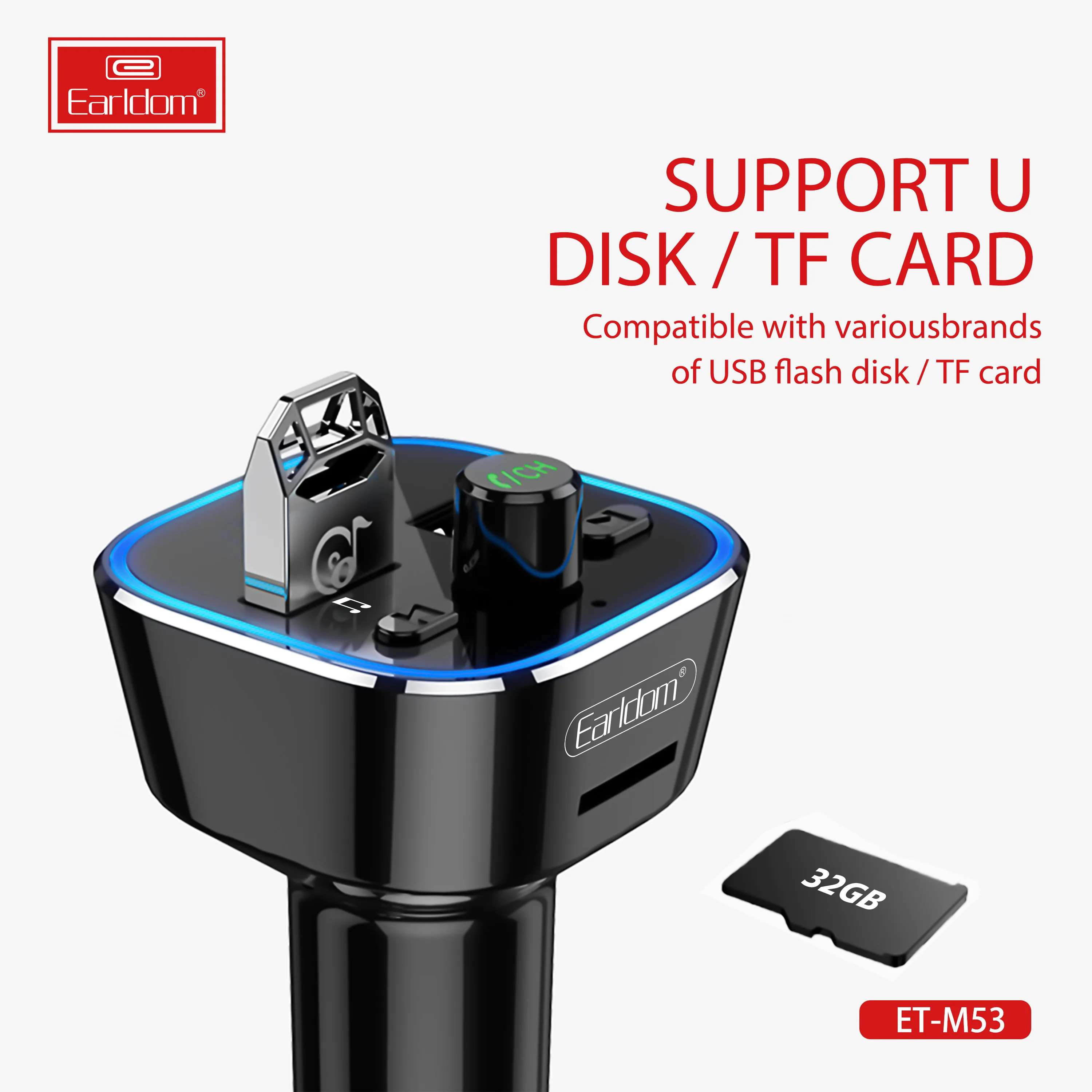 Earldom Quick fast QC 3.0A Charger BT HandFree call kit Blue-toothes Wireless fm transmitter car mp3 player