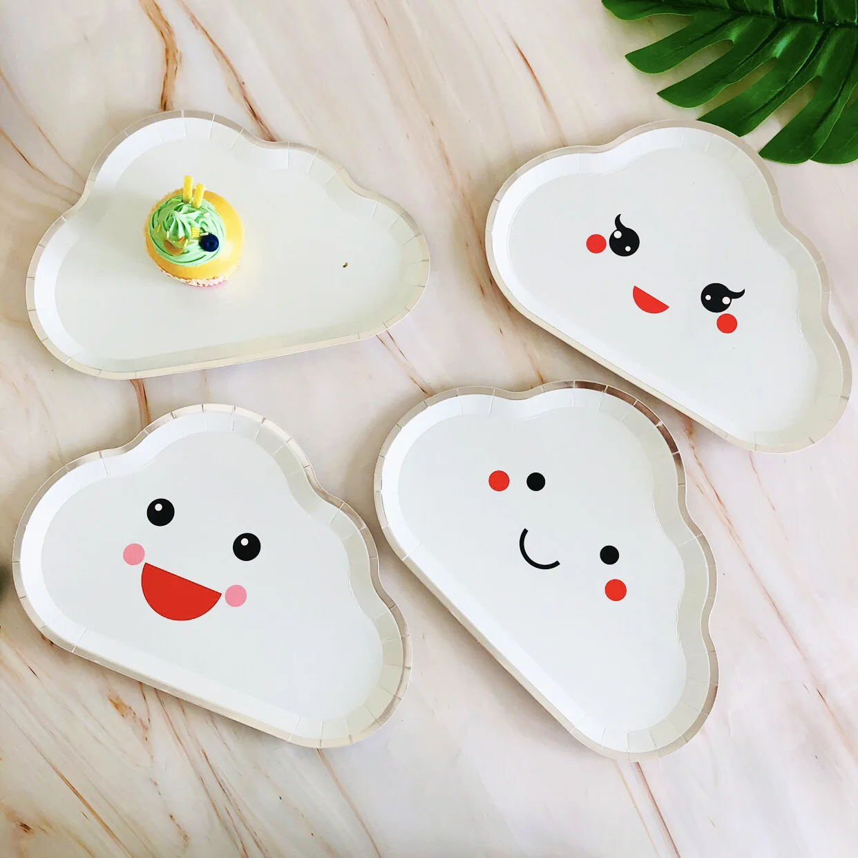 New Party Cartoon Plate Bronzing White Clouds Disposable Tableware For Children Birthday Party