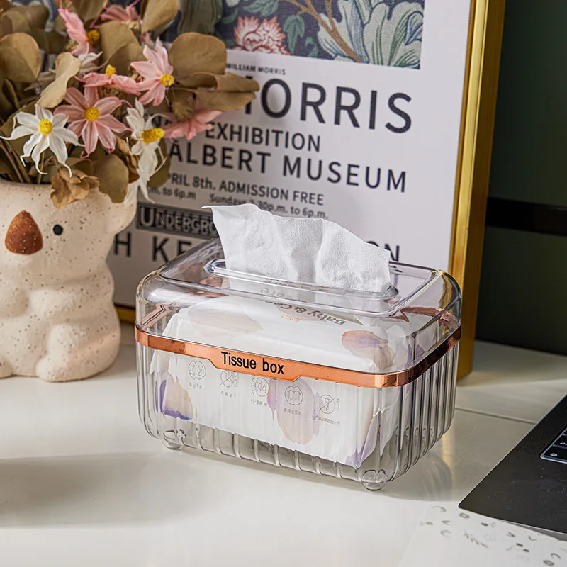 Household Tissue Storage Box for Home Desktop Dust-Proof Tissue Box Holder Plastic Multifunctional Paper Towel Dispenser
