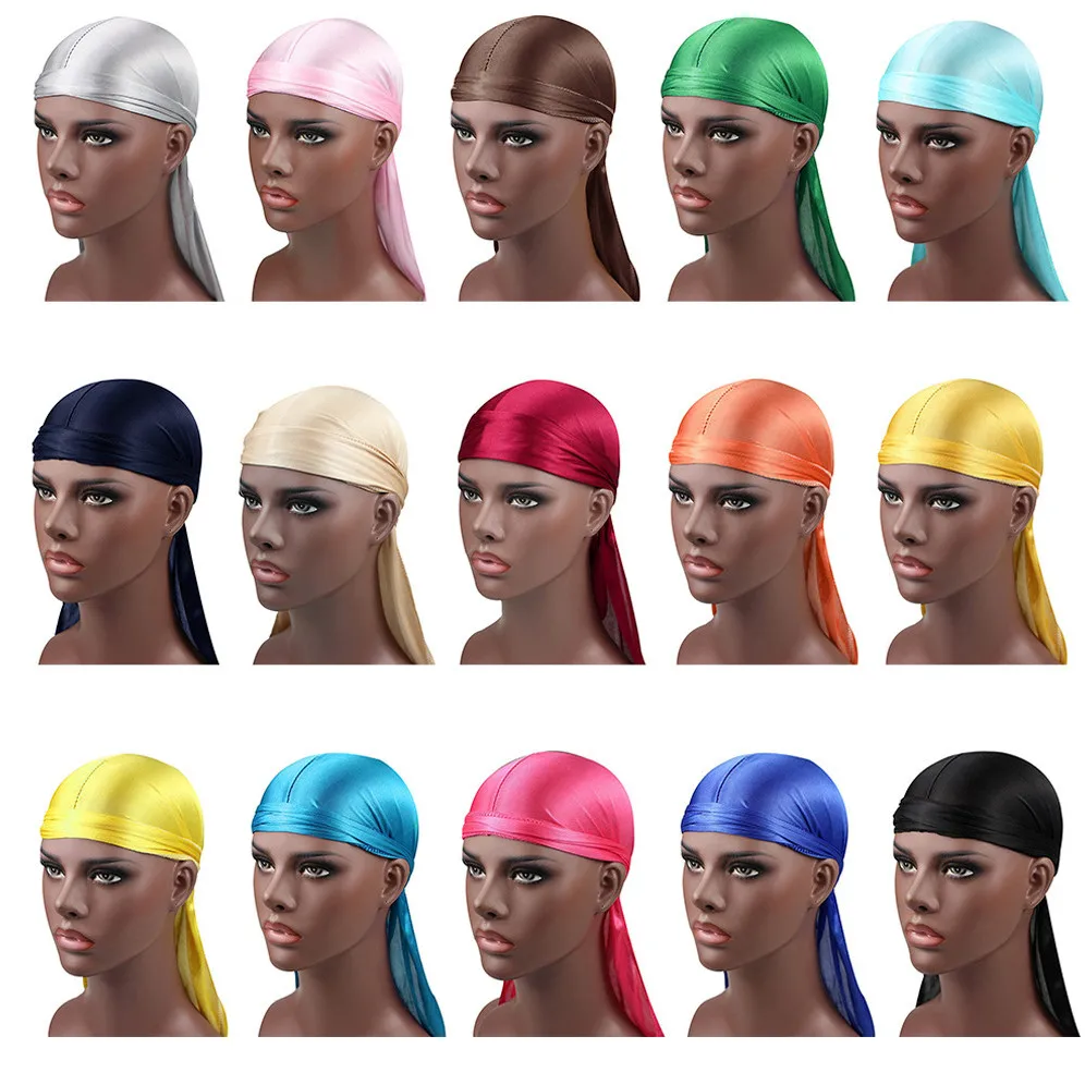 Wholesale high quality silky satin durag hat custom logo du rags duragesic designer durag vendor men silk durags for men silk