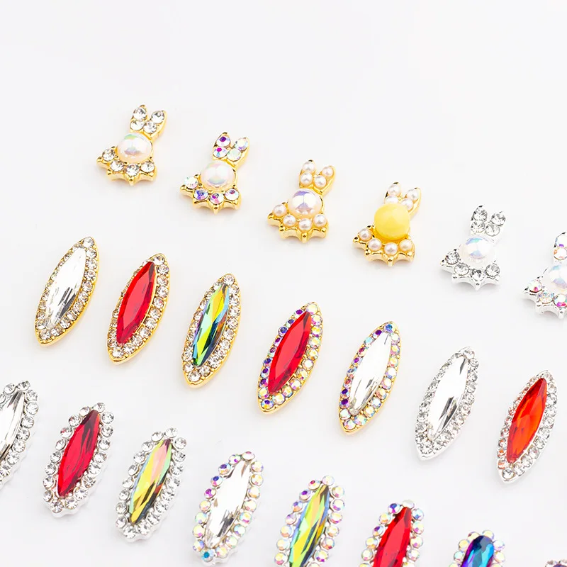 New Long Horse Eye Diamond Jewelry Little Rabbit Pearl Nail Paste Designer Nail Charms