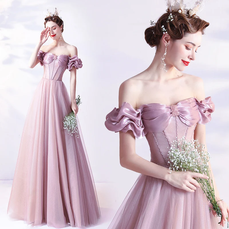 Hot-selling Cheap Pink Elegant Bride Wedding Toast Dress Banquet Annual Meeting Wedding Evening Dress