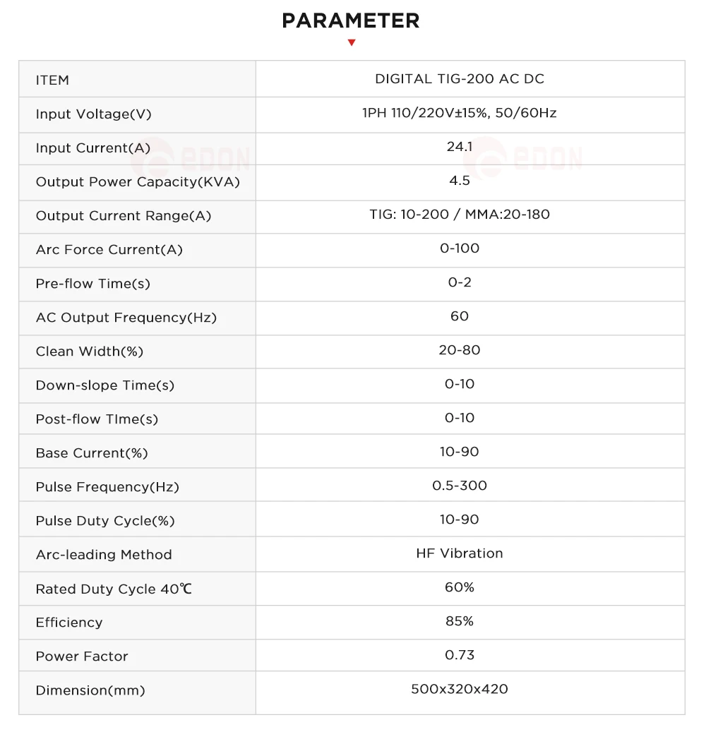 EDON TIG-200 AC DC PULSE INVERTER Aluminum tig Welding Machine stainless TIG de soldar WELDER
