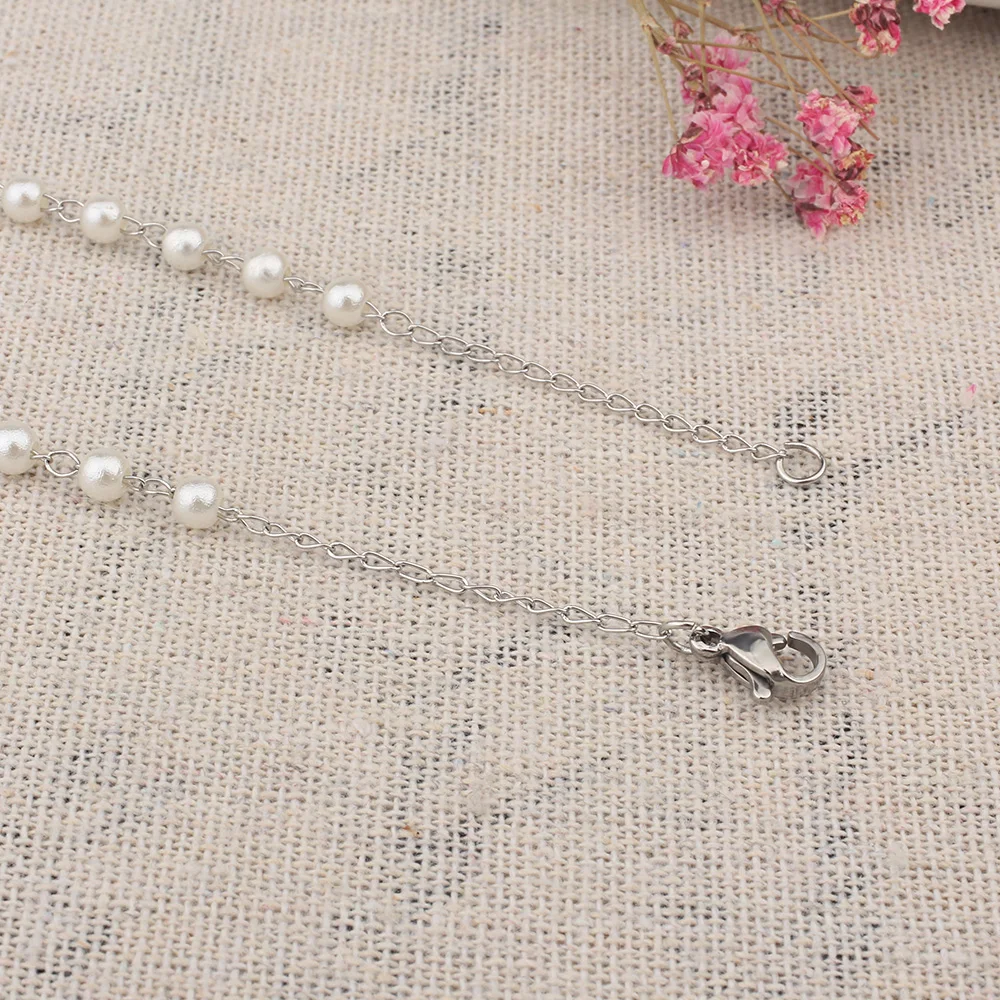 Long Pearl Stainless Steel Virgin Mary Christian Jesus Cross Pendant Divine Mercy Rosary Beads Necklace