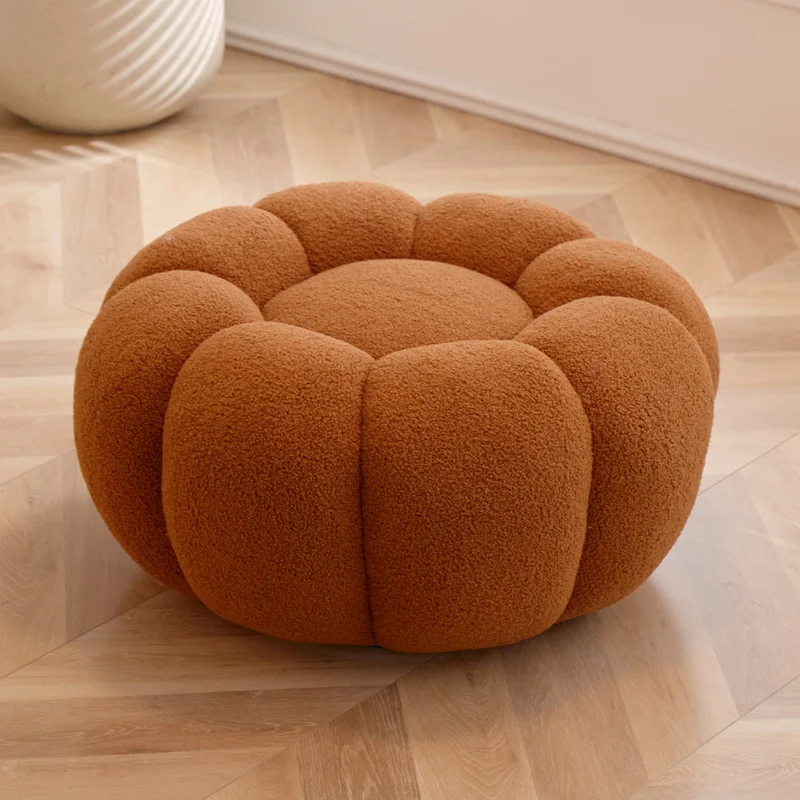 Modern Living Room Stool Wooden Frame Accent Puff Padded Pouffe Round Brown Velvet Footstool For Bedroom Dressing