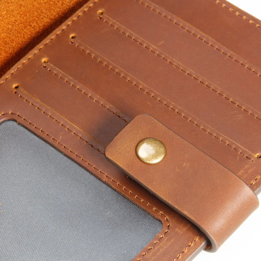 100% Real Vintage Crazy Horse Leather Travel Passport Holder for men