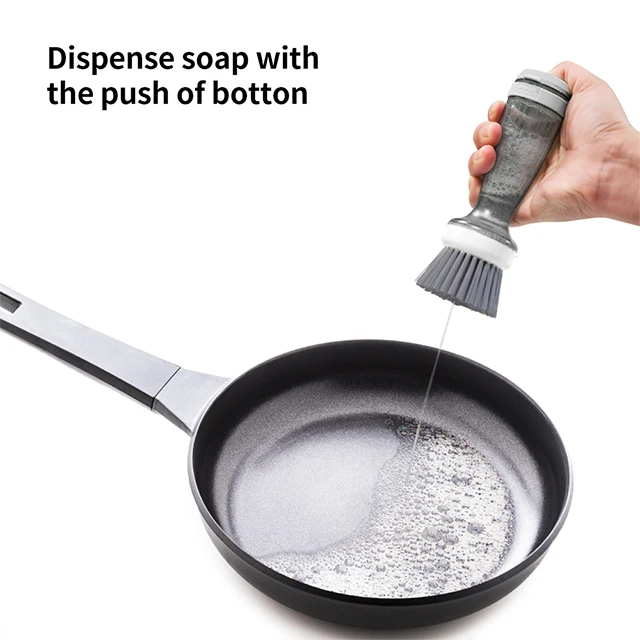 Hot Selling Kitchen Cleaning Replaceable Heads Palm Brushes Pressing Soap Dispensing Cleans Brush  Dishwashing  Brush