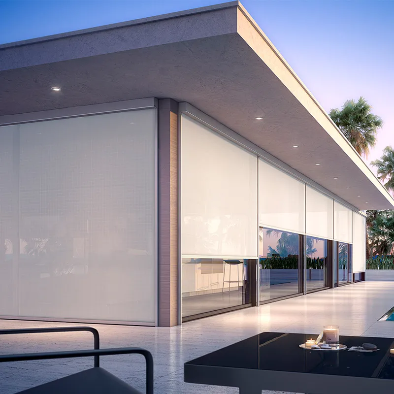 Garden patio windproof waterproof auto retractable pvc shade screens tubular motor motorised roller zip track outdoor blinds