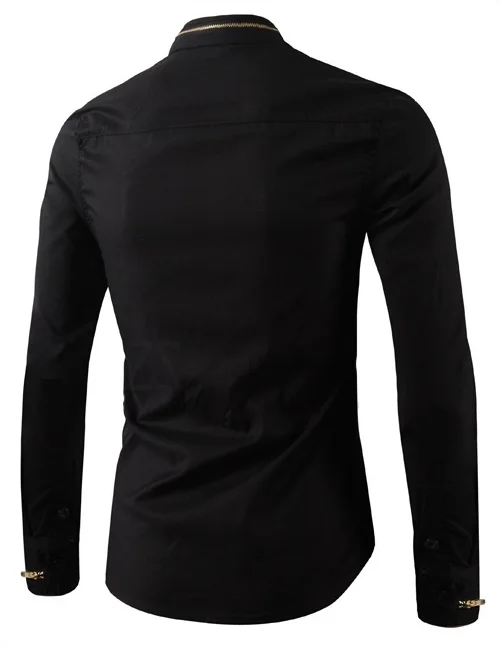 
Fashion trend new zipper decoration pure white black handsome long-sleeved mens shirts 