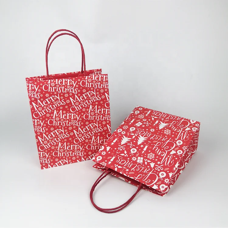 Factory price recyclable kraft red paper bag with rope handle your logo kraft paper bag
