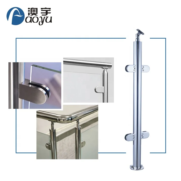 Black side mounted staircase post stainless steel glass railing post modern railing inox balcony deck round posts glass
