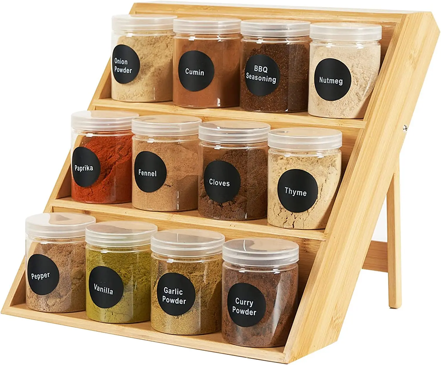 3-Tiers Bamboo Spice Rack Organizer for Countertop, Spice Display Shelf for Drawer and Kitchen Countertop, Spice Holder Stand