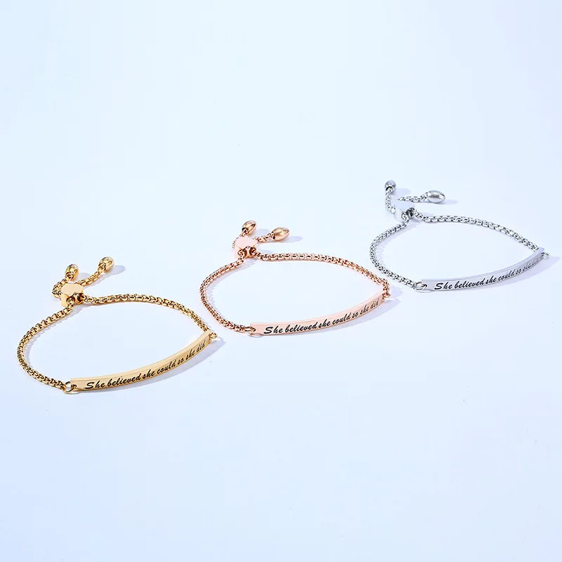 She believed she could so she did custom engraved stainless steel personality letter adjustable bracelet