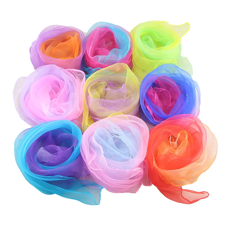 HZW-23027 Wholesale small Square Juggling Chiffon Silky Dance Scarves Gradient Color Good Quality For Performances Baby