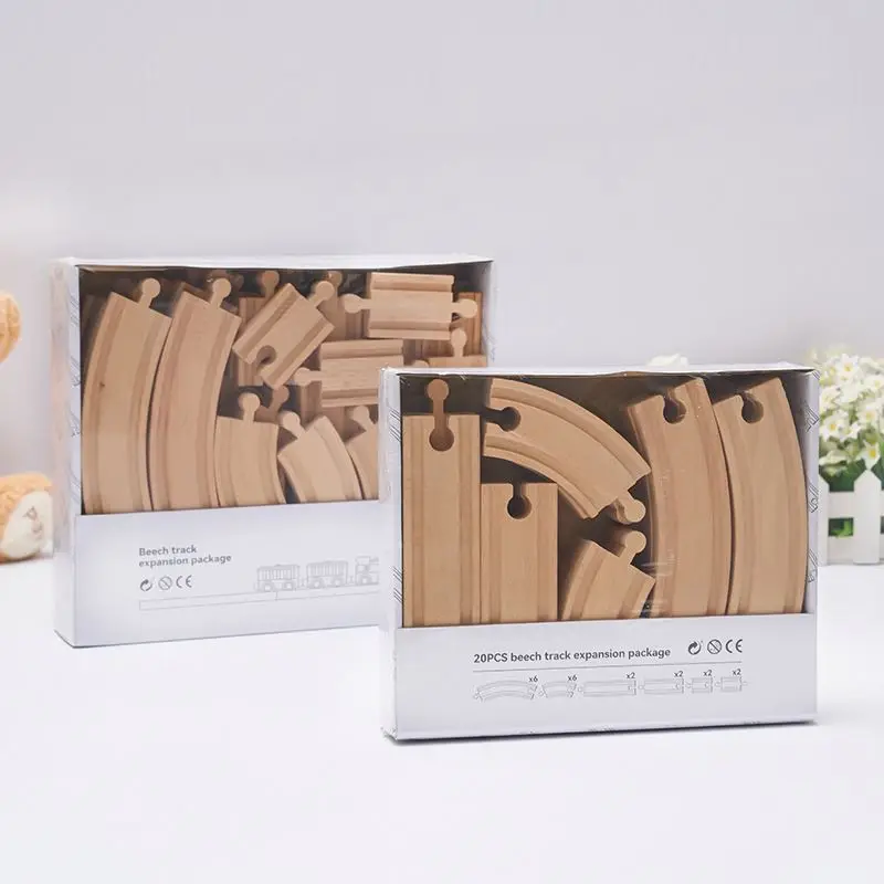 Unisex Montessori Block Assembled Wooden Railway System Traffic Sign Toys Engraved Train Track PC Material Train Set Children