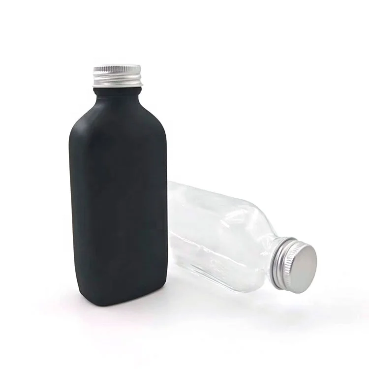 custom logo flat shampoo bottle 100ml frosted shampoo 24/400 skin serum bottles cosmetic with aluminum lid Screw top cap black