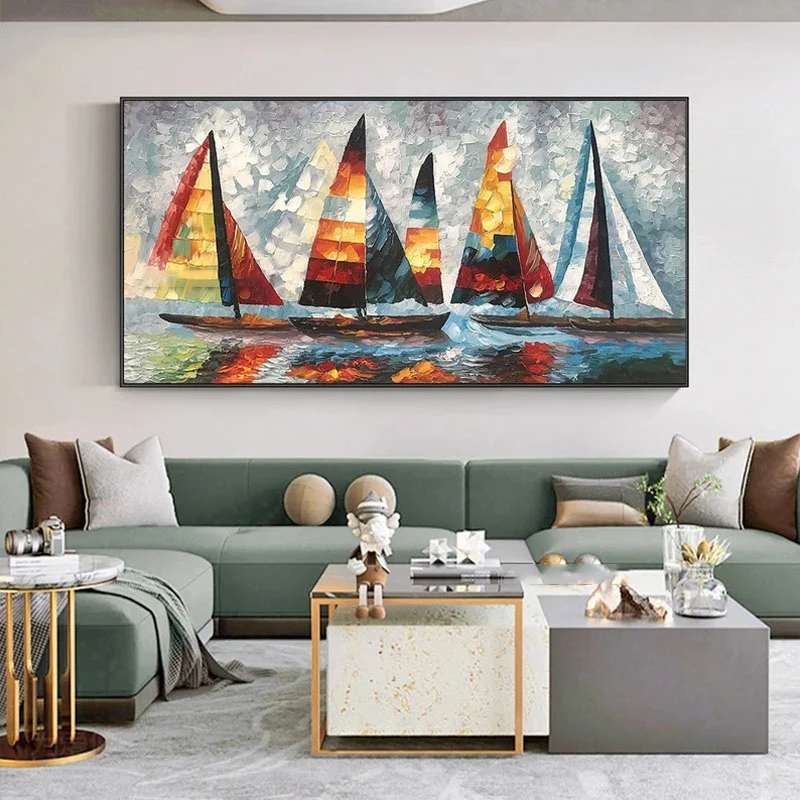 Living Room Bedroom Wall Decor 100% Hand Painted Abstract Landscape Modern Pictures hand painted oil painting with frame