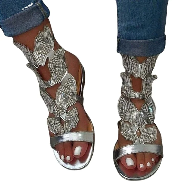 2022New Year  Fashion women Summer sandalias de mujer  rhinestone bowknot sandal hollow flat open toe sandalia para mujer