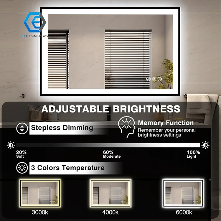 Modern Custom Luxury Mirror Rectangle Anti Fog Smart LED Light Wall Bathroom Mirror