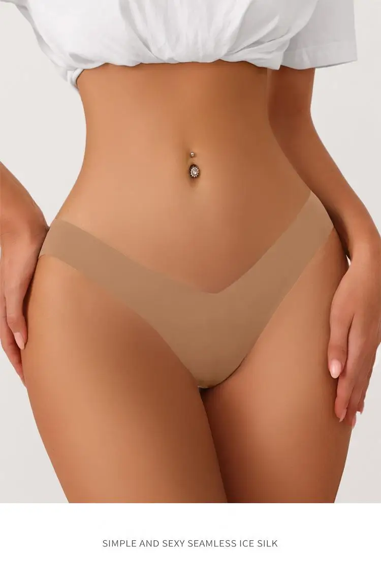 Sexy Seamless Panties For Women Pure Desire Mid-waist Ice Silk Bikini Butt Lift Briefs No Feeling Comfortable Cotton Crotch