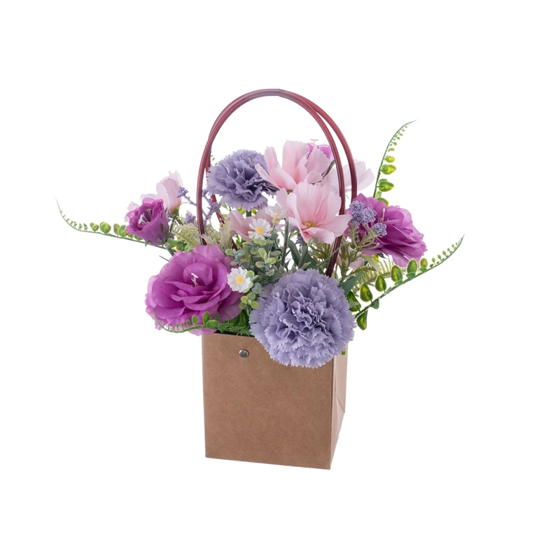 CF01464 Carnation Bouquet with Flower Basket Faux Flower Arrangement for Home Office Decoration Spring Decor