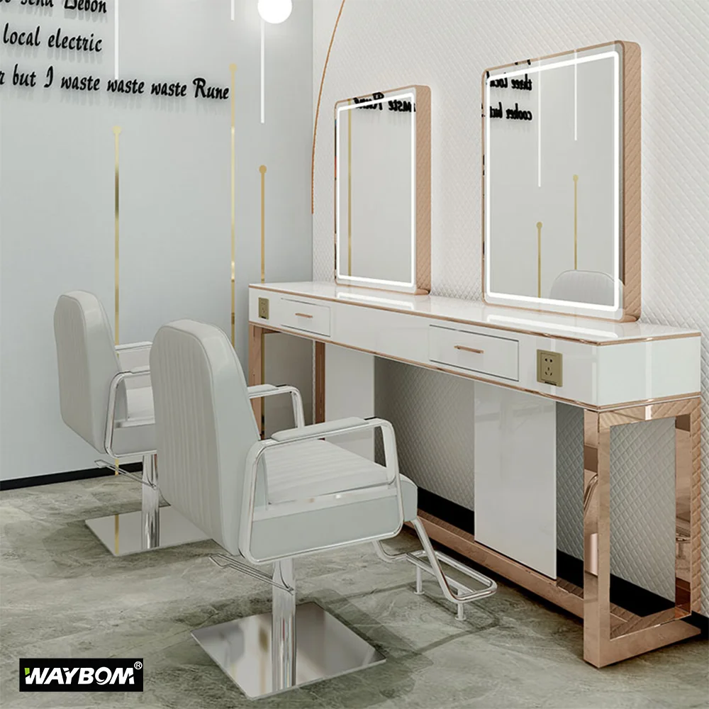 Hairdressing HairCut Dresser With LED Salon Mirror