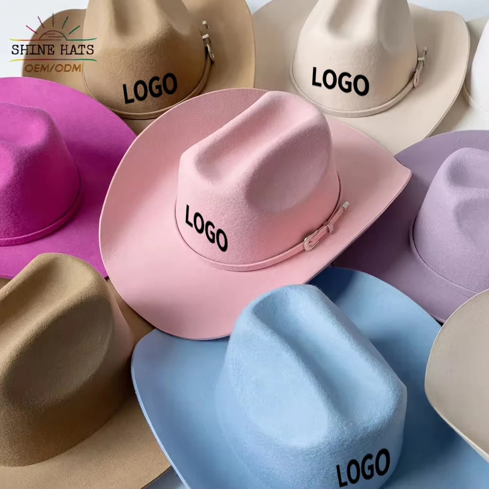 2024 Shinehats OEM Luxury Fashion Designer Wool Wide Brim Cow Boy High Quality Women Western Breathable Fedora Felt Cowboy Hats