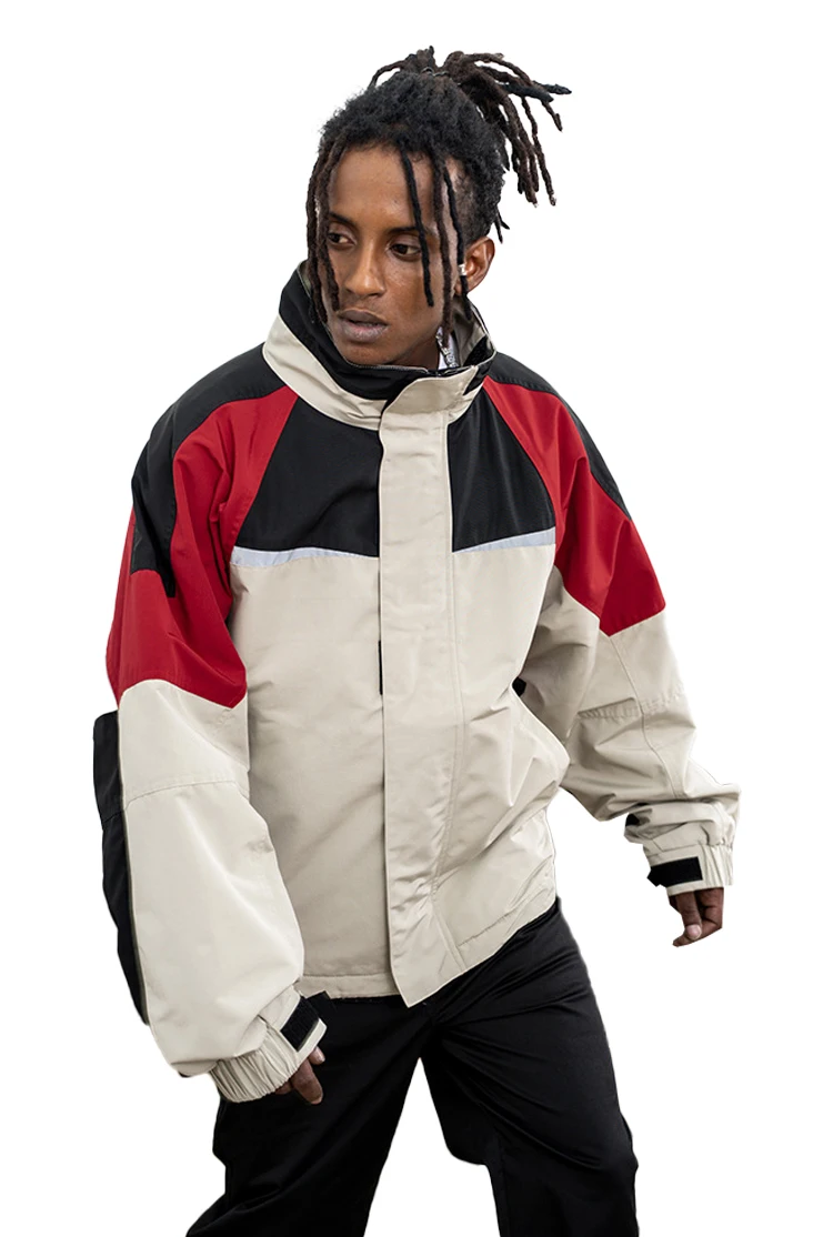 Good look wind and waterproof color patchwork double-layer stand-up collar trench coat