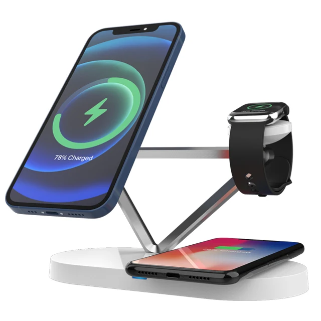 4-in-1 LED Portable Fast Wireless 15w Magnetic Multiple Device Charger Stand For Iphone