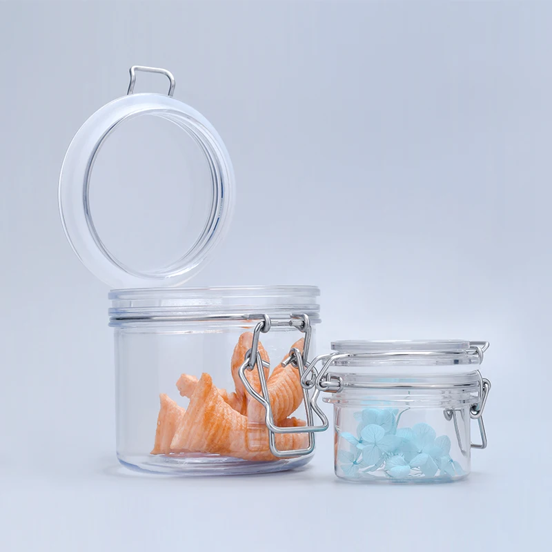 Wholesale 50ml 100ml 200ml 500ml clear plastic round pet candy bean food packaging Sealed storage jars with lids