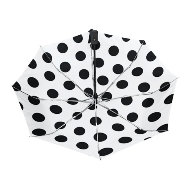 Black and White Polka Dot Automatic Folding Umbrella for Lady