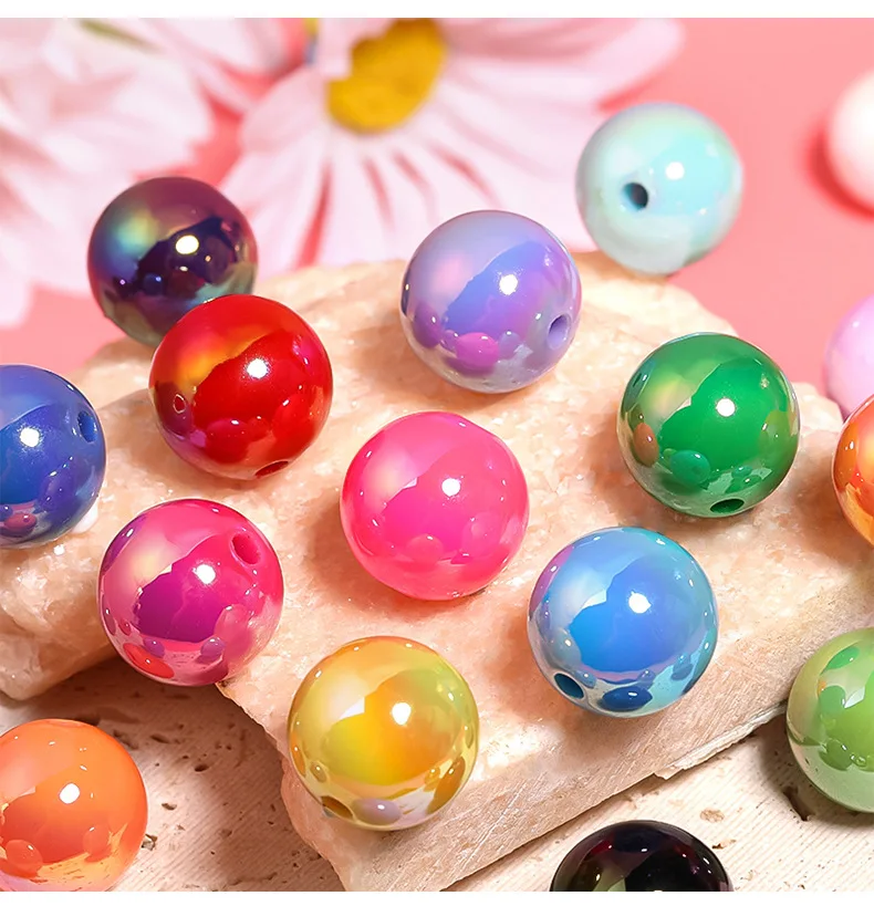 SOJI Wholesale HOT Shiny 16MM Round UV Plated Bubblegum Beads Candy Color Gumball Beads DIY Bracelet Necklace For Pen Making
