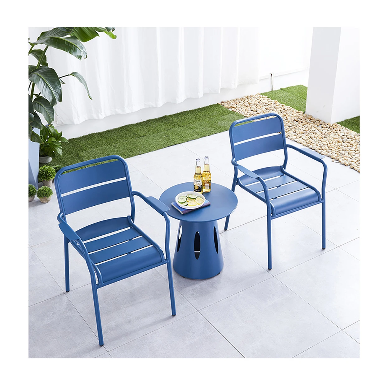 Outfoor Furniture Lounge Set Terraza Outdoor Dining Metal Stack Chair With Aluminum Slats Bistro Chairs