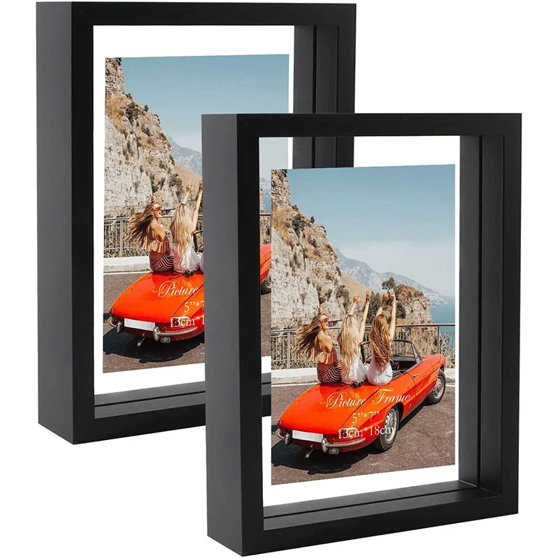 Wholesale Cust6 7 10Inch Floating Photo Frame Double Sided Tempered Glass Display for Desktop or Wall Mounting