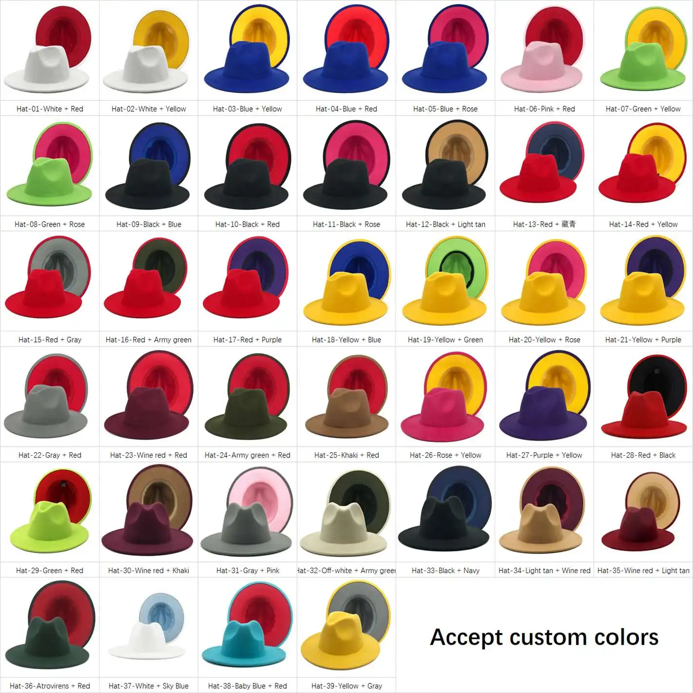 Wholesale new designer Fedora hats match purse handbag and shoes heel wide brim wool fedora 2 two tone hats men and women