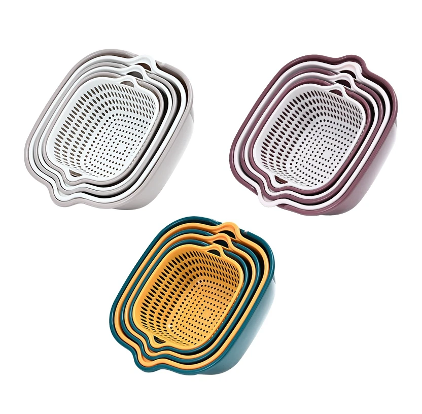 Wholesale Double Layer Drain Fruit Baskets For Fruit Vegetable Drying With Handle Plastic