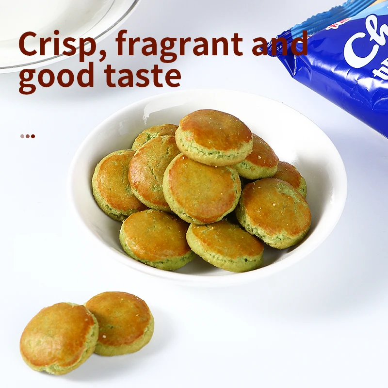 Customized Crispy Crackers Matcha Green Tea Flavor Cheese Cookies Afternoon Snack 5kg