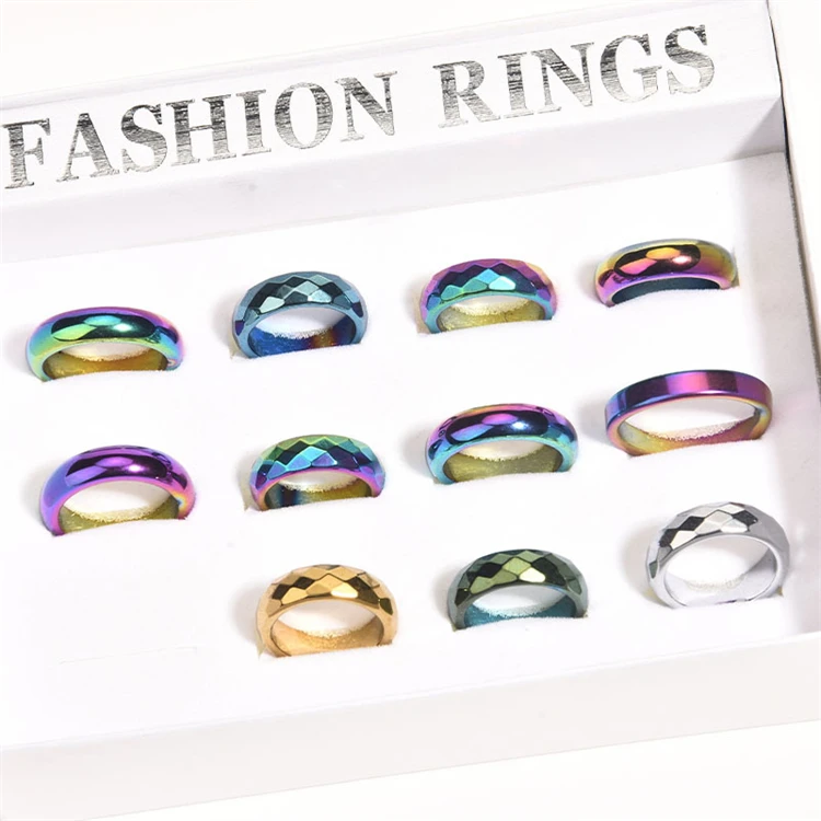 Wholesale Natural Black Magnetic Hematite Stone Rings Magnetic Energy Balance Rings For Couple