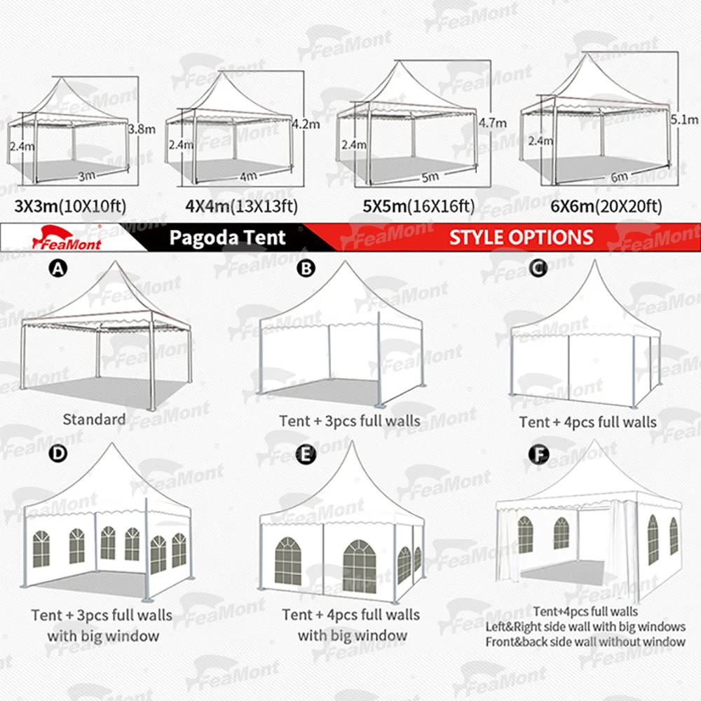 FEAMONT Custom Aluminium Exhibition Tents PVC 3x3m 4x4m 5x5m 6x6m Aluminum Frame Marquee Pagoda Tent For Sale