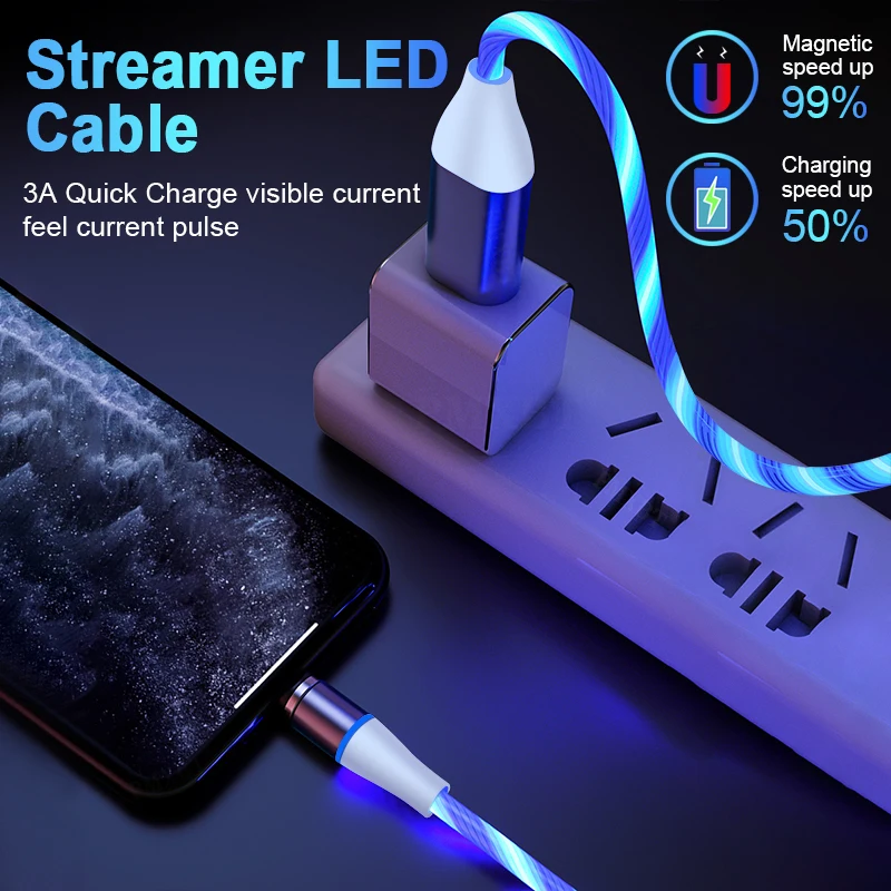  1 m 2m 3A свет течет USB type-c для быстрой зарядки 3 в Магнитный кабель и передачи данных iPhone