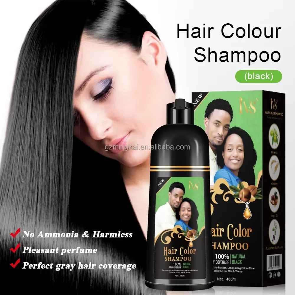 OEM Wholesale Factory Bubble Plant Hair Dye Shampoo Teinture Black Pour Les Cheveux IVS Champoing De Teinture Pour Cheveux