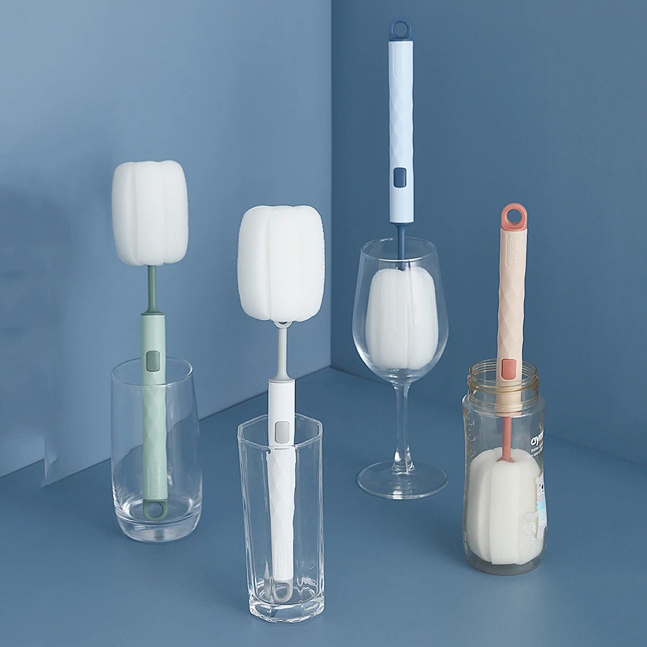 High Quality Detachable Household Long Plastic Handle Sponge Head Cleaning Glass Bottle Cup Brush