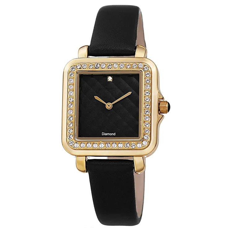 
Luxury Crystal Bezel 24k Gold Plating Ladies Dress Female Women Stylish Quartz Square Watch 