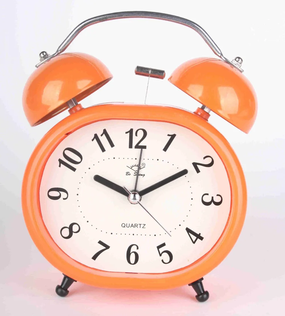 metal bell quartz desktop heart shape alarm clock for kid