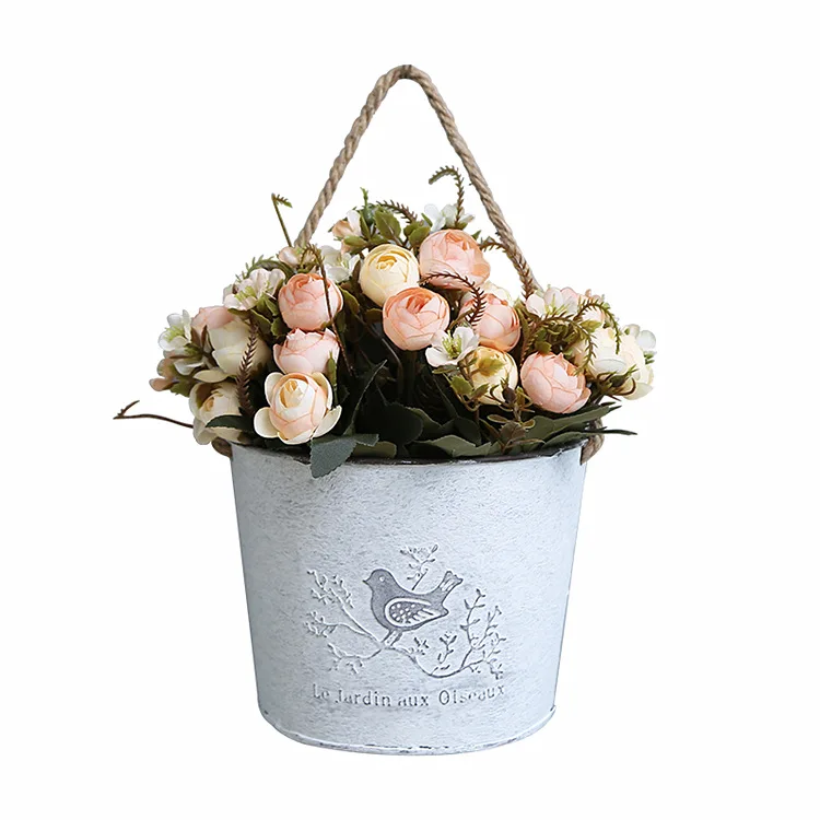 Home wall decor iron art metal flower bucket metal wall hanging planter flower pot bucket