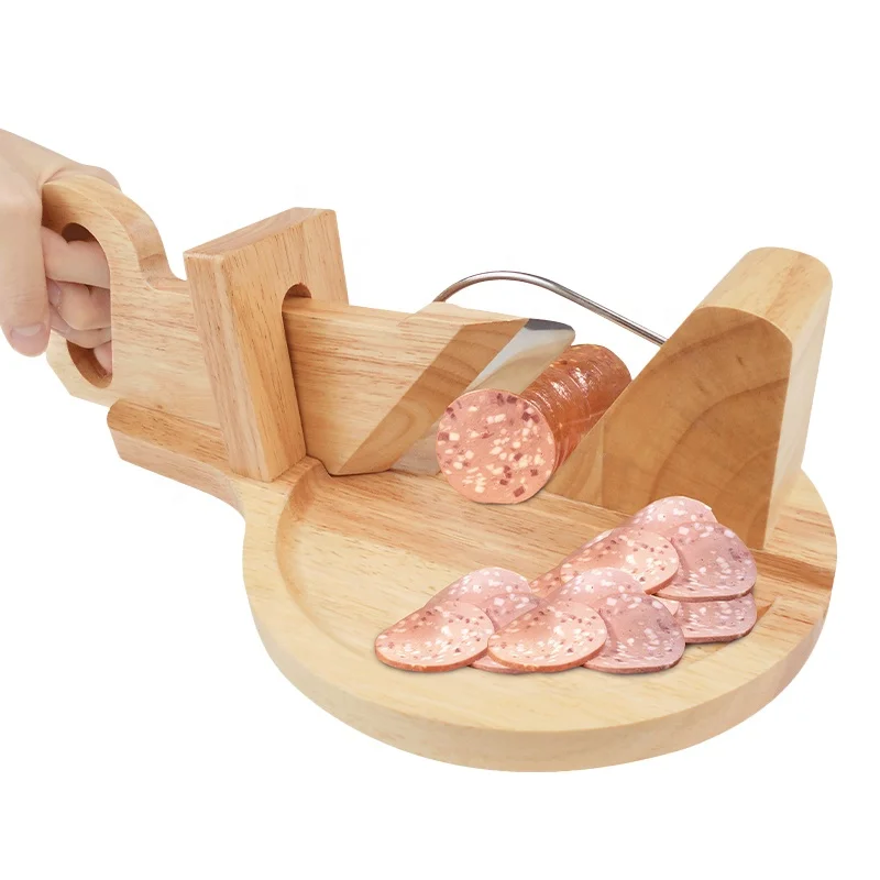 SAUSAGE AND CHORIZO GUILLOTINE SLICER RUBBER WOOD  MADE IN CHINA