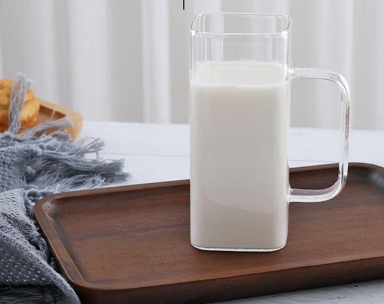 hot high borosilicate glass cup with colourful handle for milk juice water beer