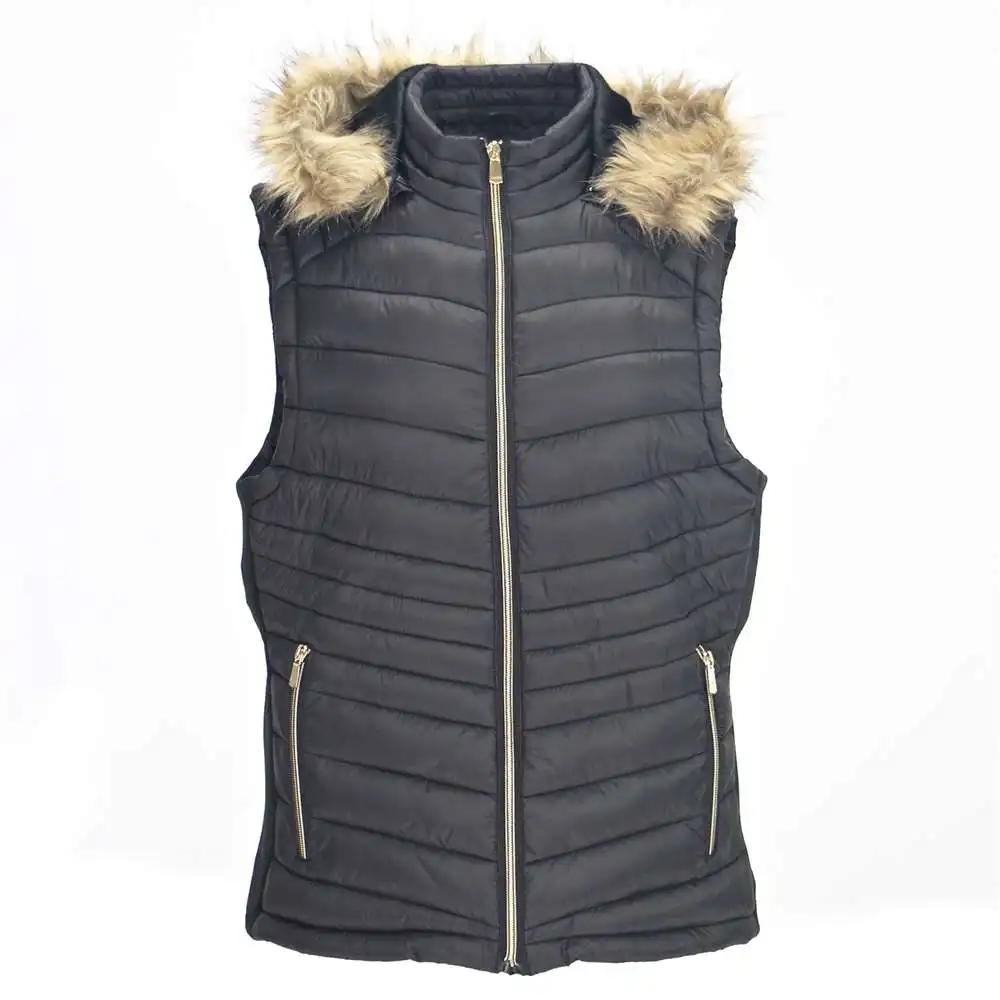 
Top Quality Customized Lady Newest Fashion Style Cotton Padded Long Vest With Hood 