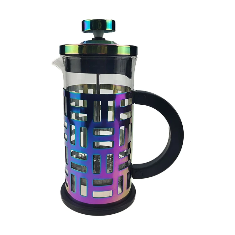 UV Plating Color High Borosilicate Glass Stainless Steel Custom Glass French Press
