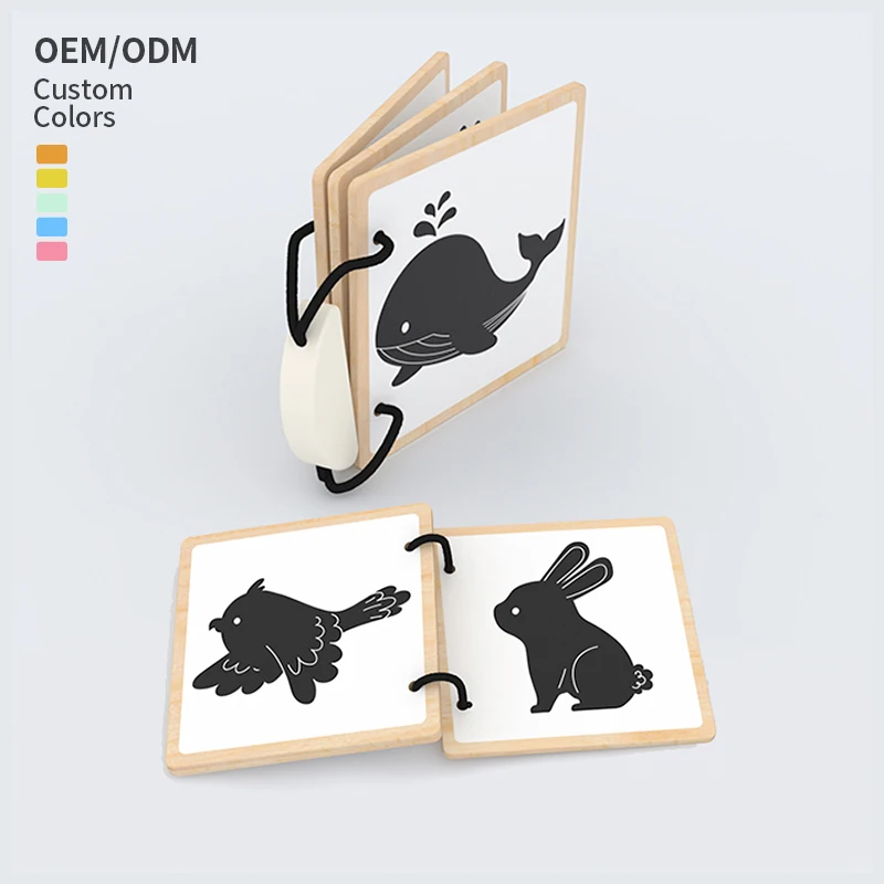 Hot Selling Montessori developmental Black&White Baby Book Wooden busy book best educational animal toys toddler books for baby